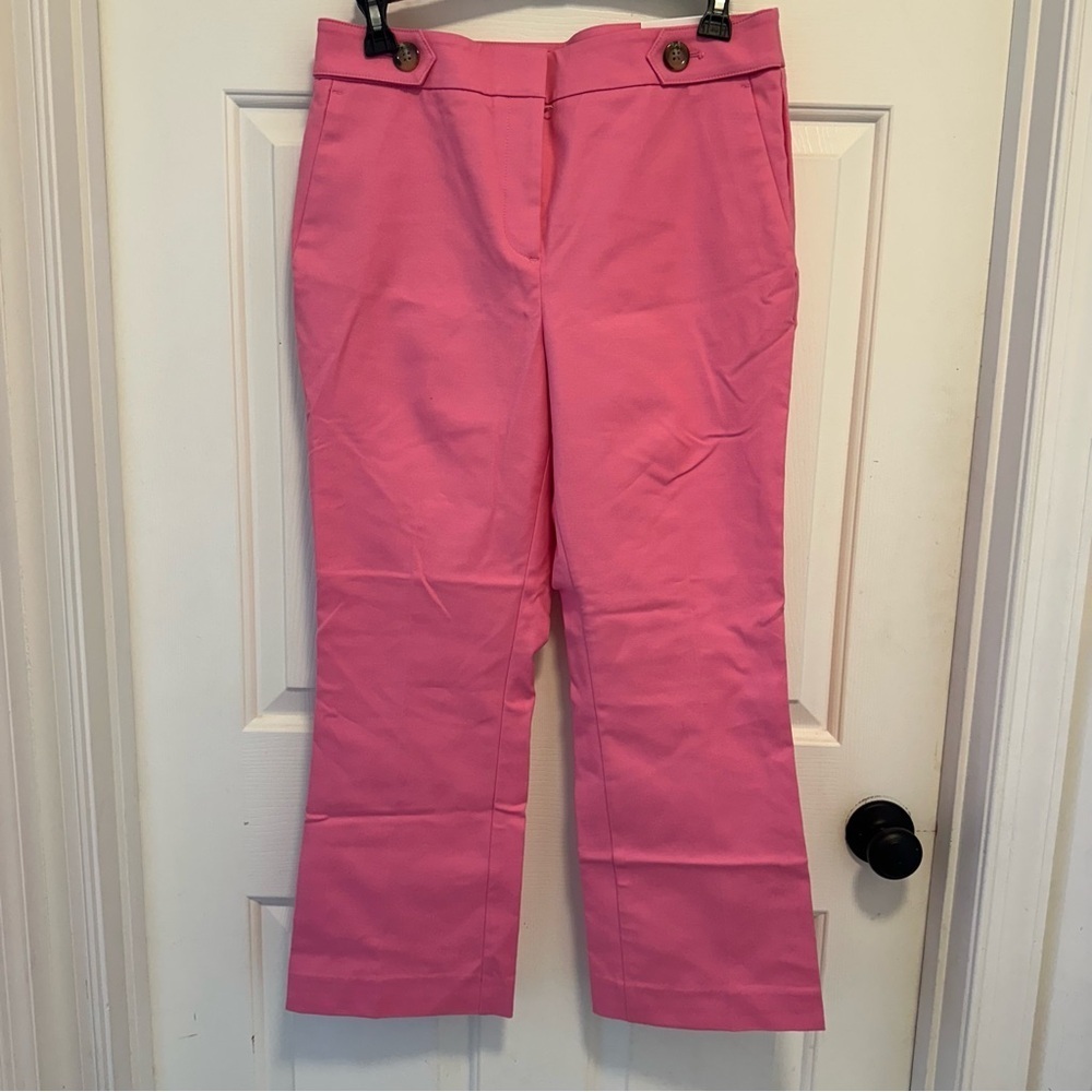 Ann Taylor Pant Trouser Pink High Rise Button Kick Crop Size 8 - Picture 2 of 7